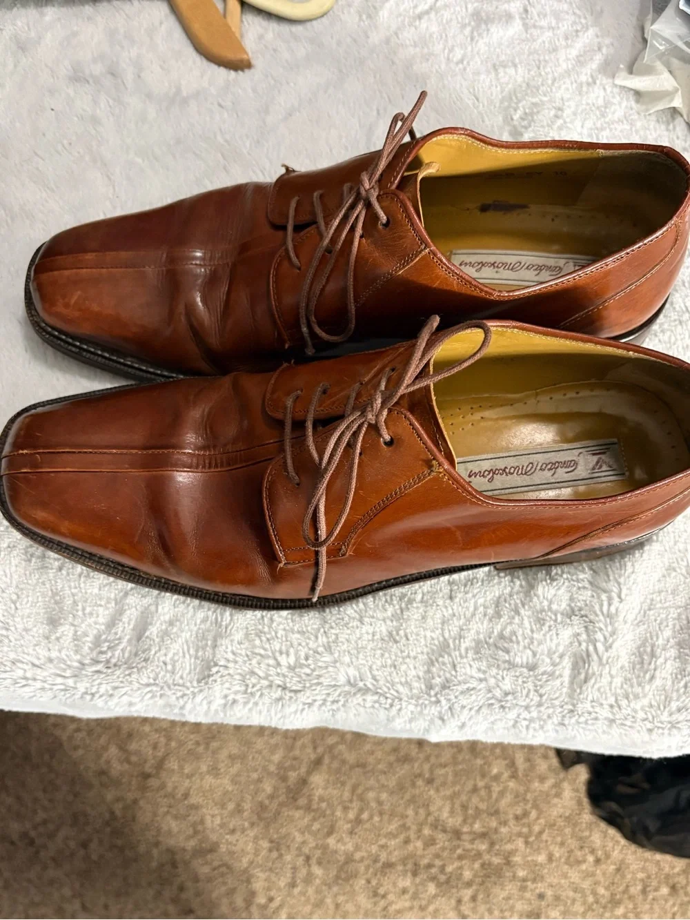 Sandro Moscoloni Men's Cognac Brown Leather Lace-Up Oxfords